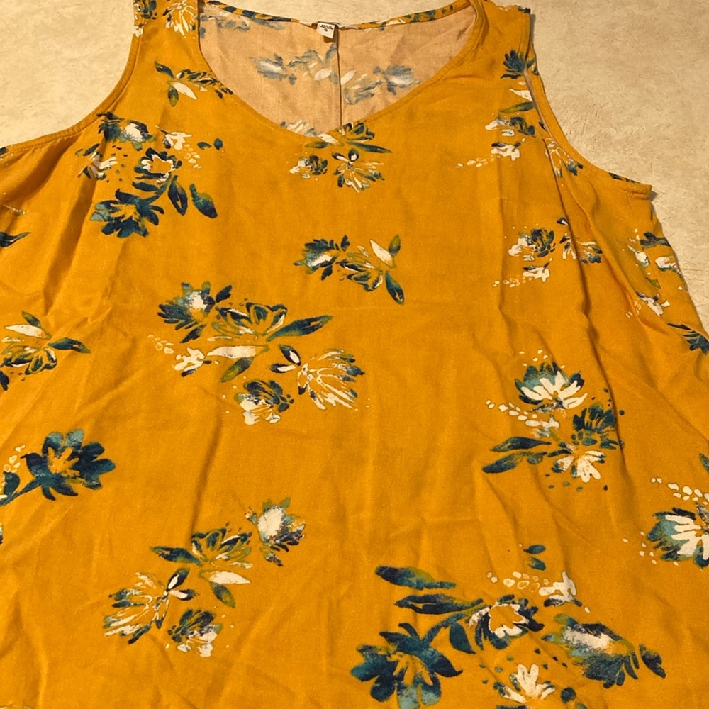 Yellow floral sleeveless blouse